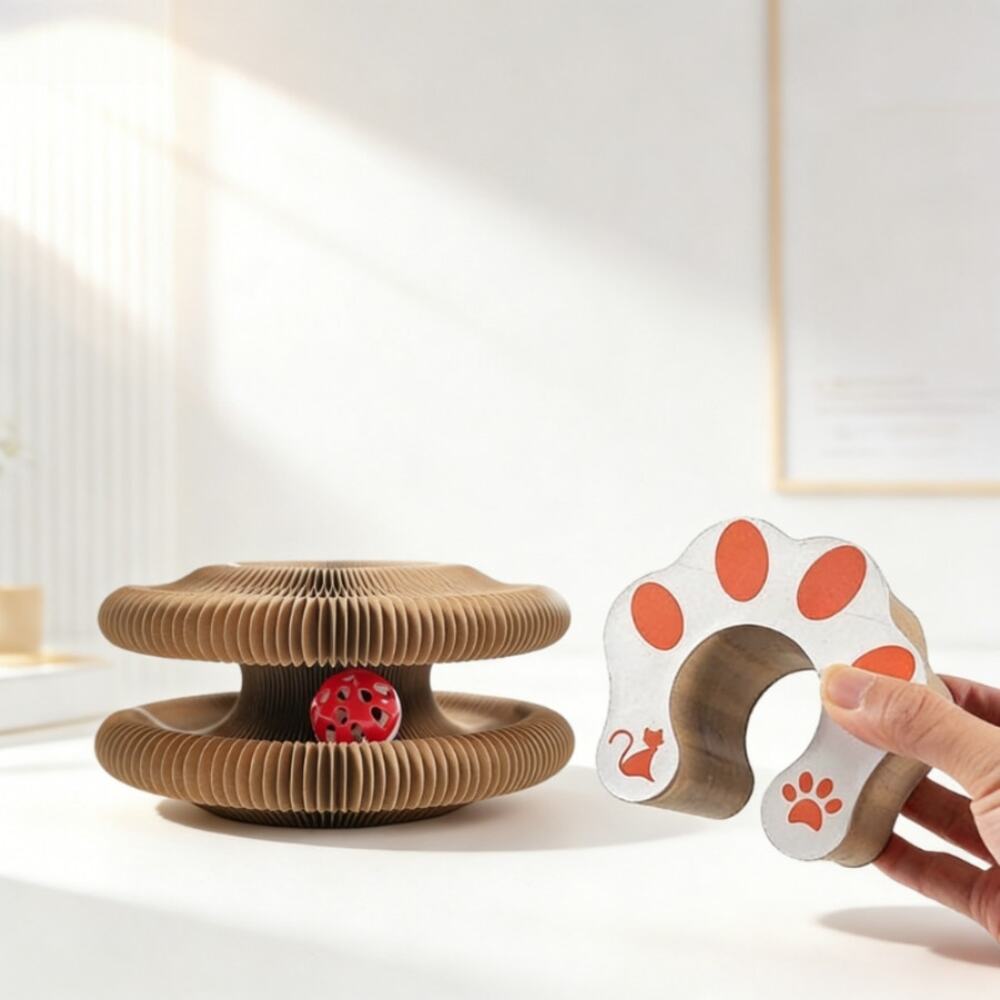 Accordion Magic Cat Scratching Board, Foldable Cat Scratcher with Bell Ball